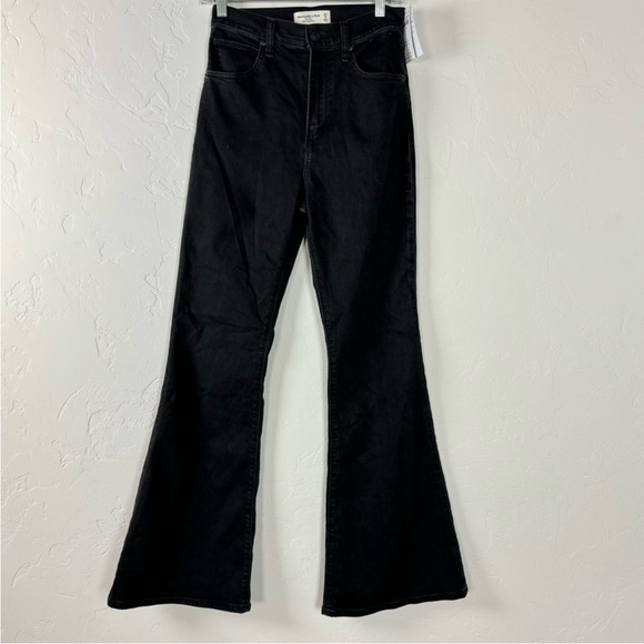 Abercrombie & Fitch Jeans The Flare Ultra High Rise Black Wash Dark 25 0s short - Picture 2 of 9